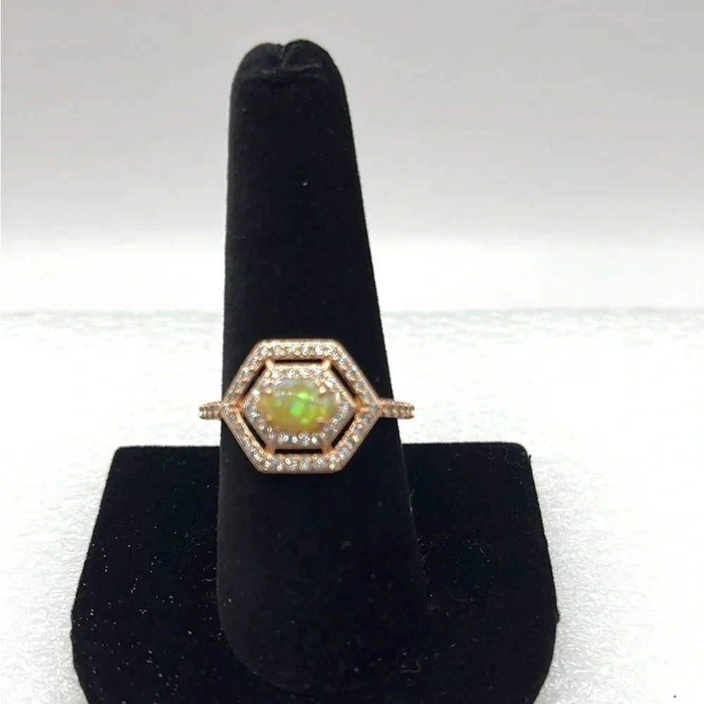 OCTOBER Ring Bomb Party, Size 9 RBP5499 Rose Gold Plated Yellow Opal